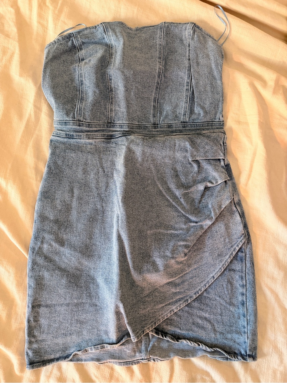 Fashion Nova Strapless Washed Blue Denim Mini Dress